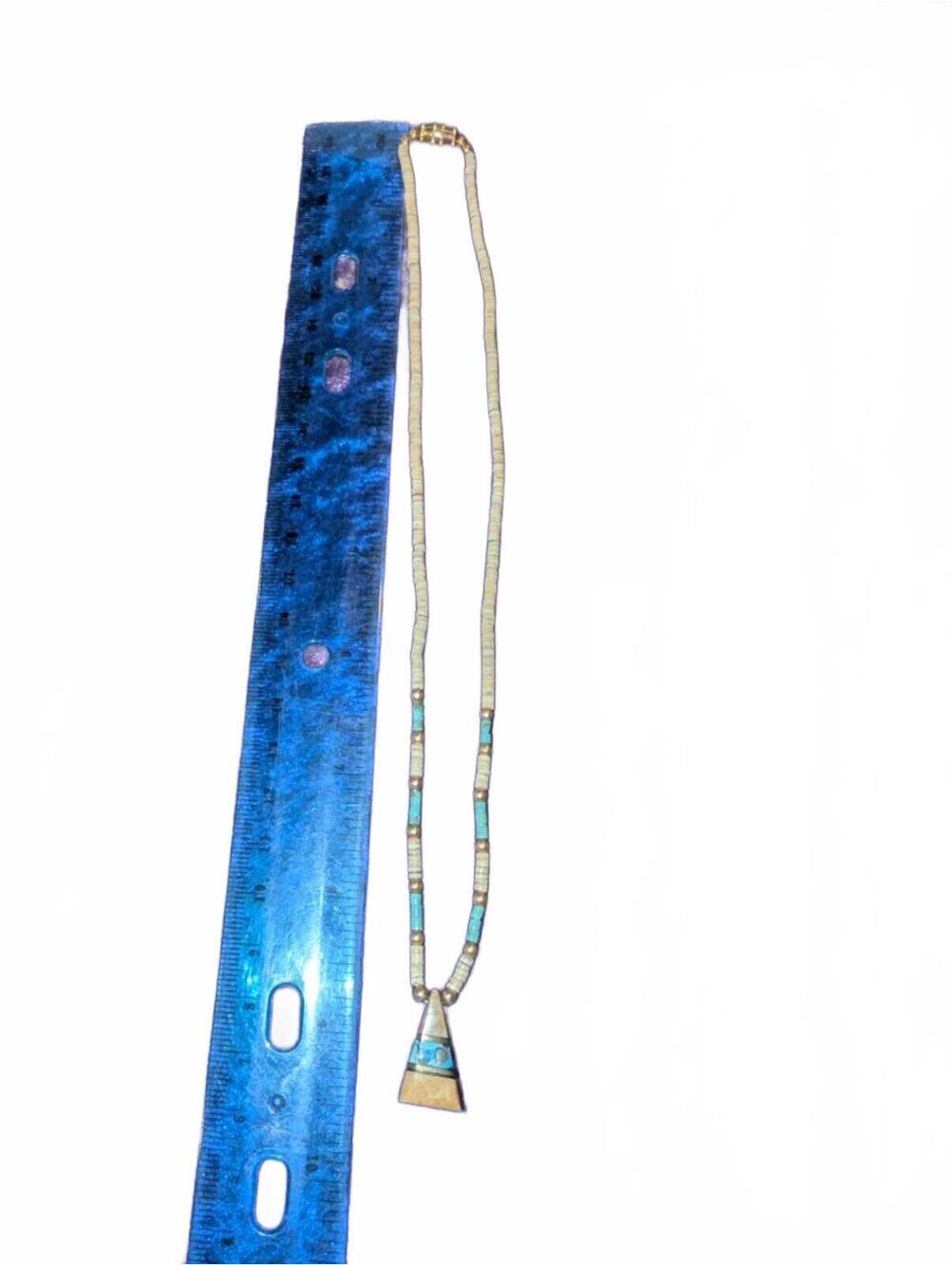 Beaded fossil Stone heishi Pendant Necklace with Turquoise Accents